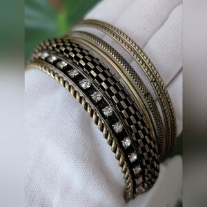 Penningtons Gold Tone Bangle Bracelet Set | Textured & Rhineston